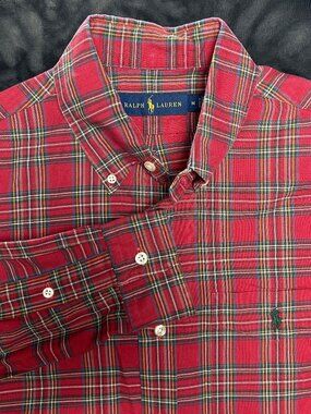 Ralph Lauren Shirt M Red Green Yellow Plaid Long Sleeve Button-Down Cotton